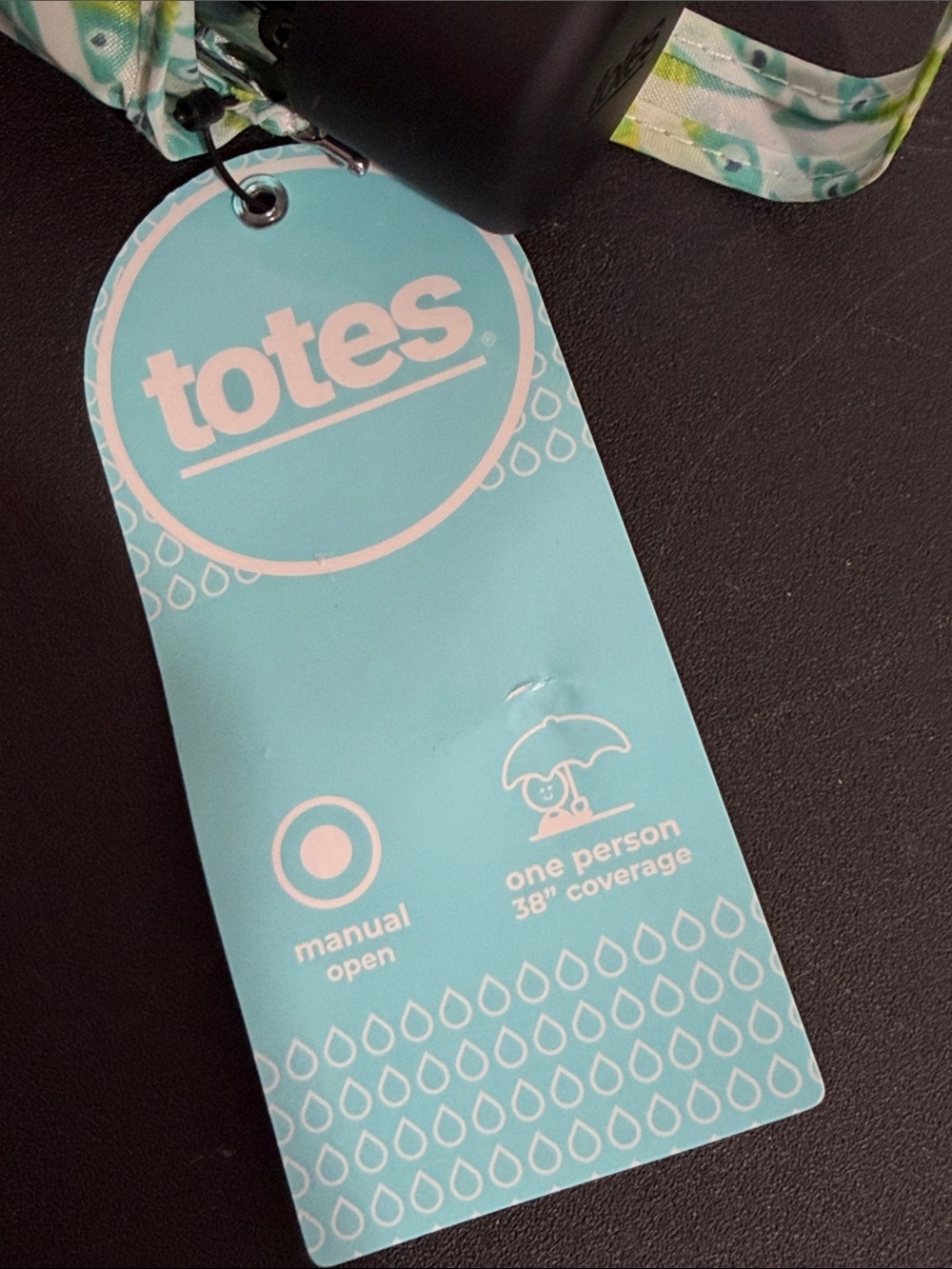 Totes mini blue and mint green sardine design umbrella - Picture 2 of 3